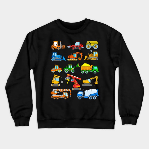 Excavator Dump Truck Dozer Concrete Mixer Construction Vehicles Crewneck Sweatshirt by samshirts